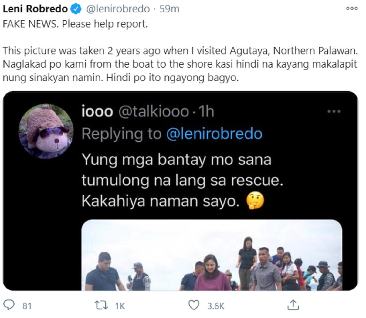 Photo with security aides ‘old,’ not taken during Ulysses –VP Robredo