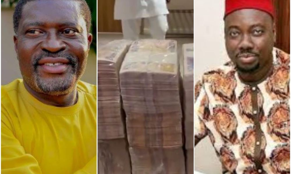 Obi Cubana Mother’s Burial: Kanayo O Kanayo Shows Off Huge Bundles Of Money He’s Going To Spray