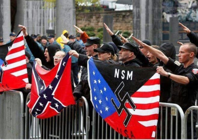 American terrorists with flags of terrorism