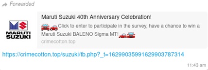 Cyber Criminals Target Internet Users with “Maruti Suzuki 40th Anniversary Celebration” Free Gift Scam
