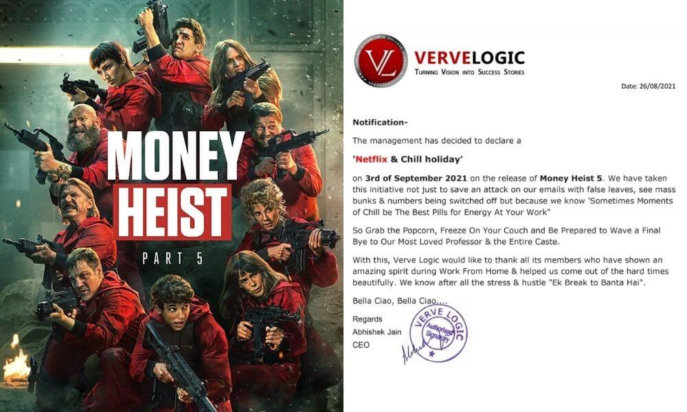 An IT Firm In Jaipur Is Giving Its Employees A Day Off To Binge-Watch Money Heist