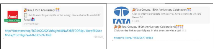 Cyber Criminals Target Internet Users by Luring them with Tata Group and Amul Anniversary Celebration Gift Scams