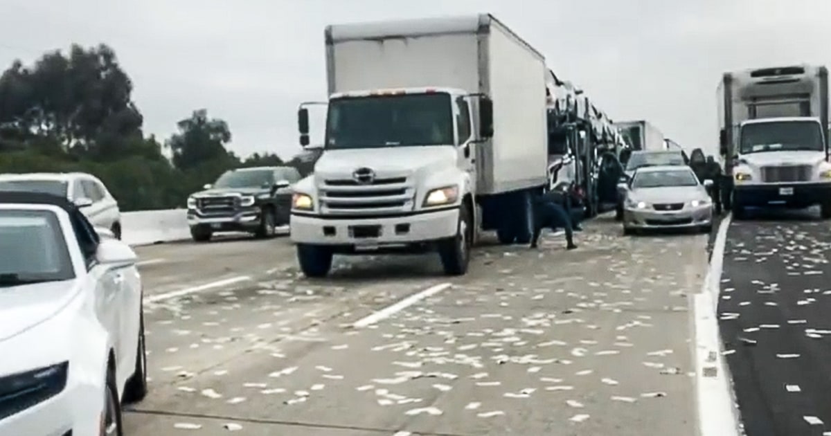 Armored truck spills money on California freeway sparking cash-grab frenzy