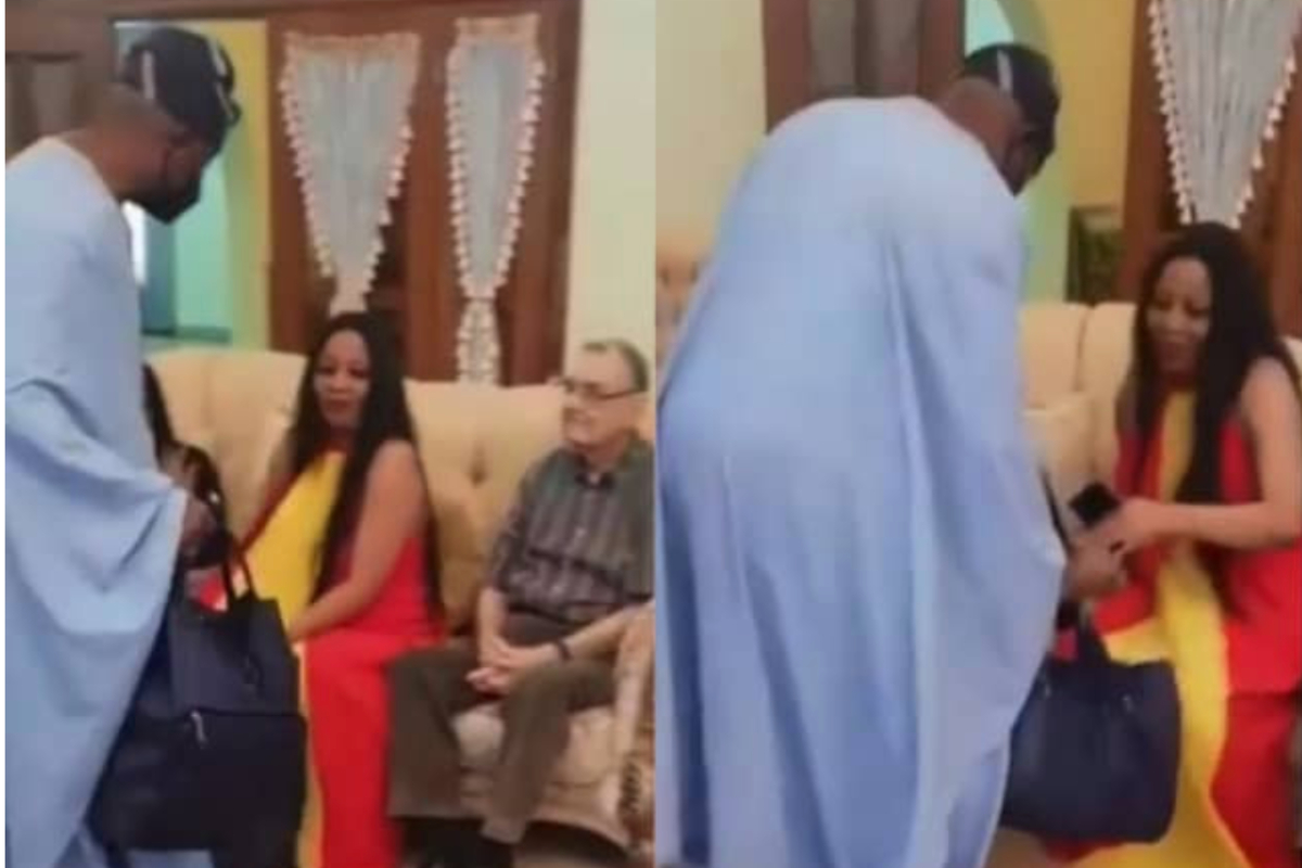 Moment Davido’s Dad, Deji Adeleke, Gifts Bags Of Money To His Nephew, Sina Rambo’s In-laws During Introduction Ceremony (WATCH)