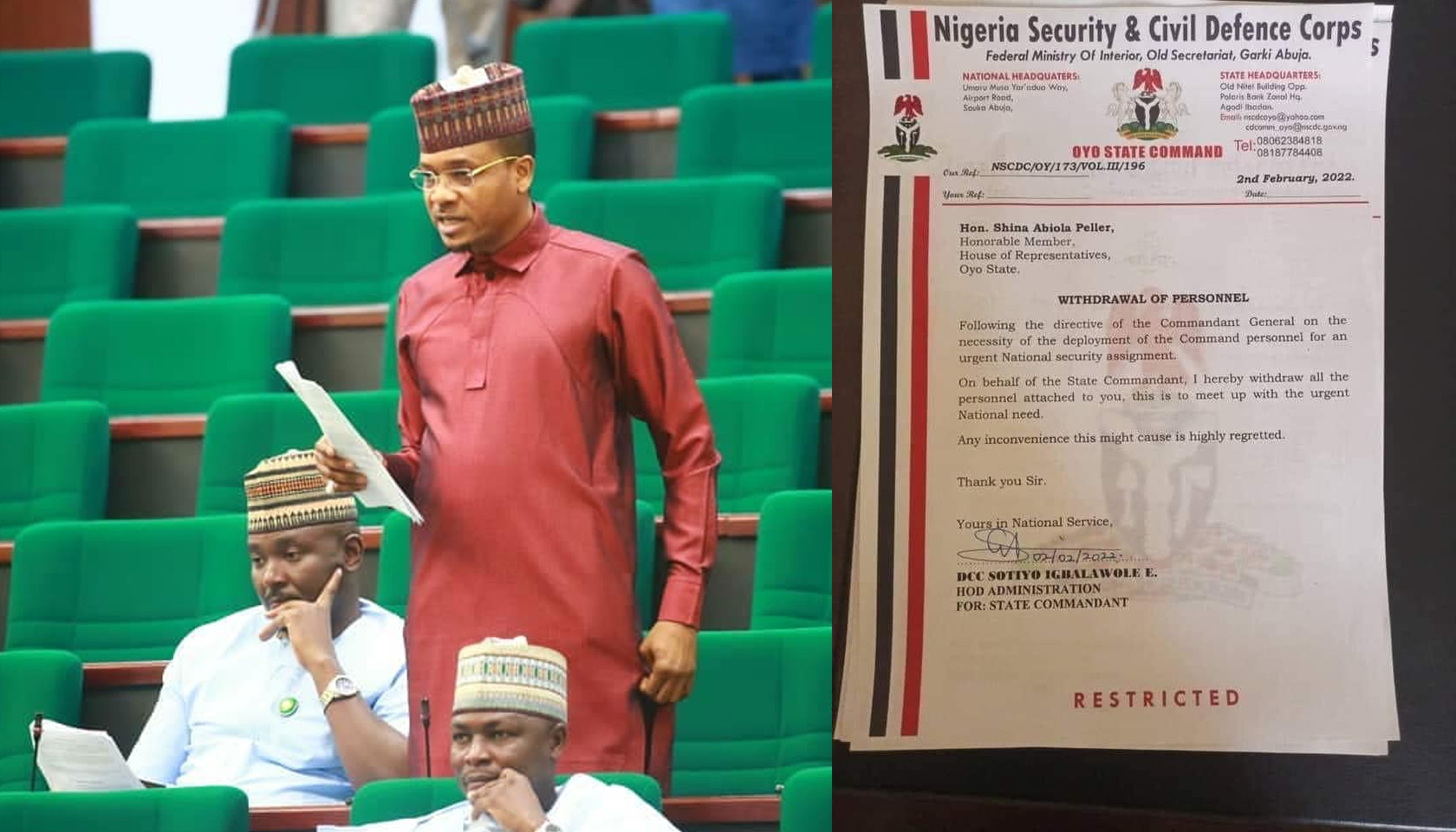 BREAKING: Civil Defence Corps, NSCDC Boss Orders Reinstatement Of Security Personnel Earlier Withdrawn From APC Party Lawmaker, Shina Peller